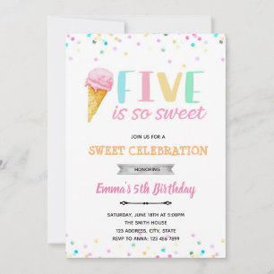 Five is so sweet ice cream invitation