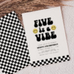 Five is Vibe | Boys Happy Face Kids 5th Birthday Invitation<br><div class="desc">Are you celebrating your little dude? Explore our collection of fun and totally rad birthday stationery and party supplies for the ultimate boys fifth birthday celebration! This design features a stellar happy face,  groovy typography and black and white chequered patterns!</div>