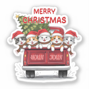 Five Jolly Christmas Cats Red Truck