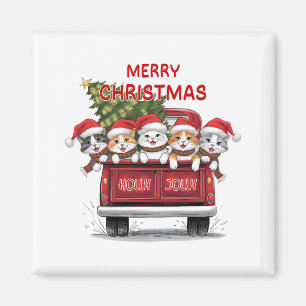 Five Jolly Christmas Cats Red Truck Magnet