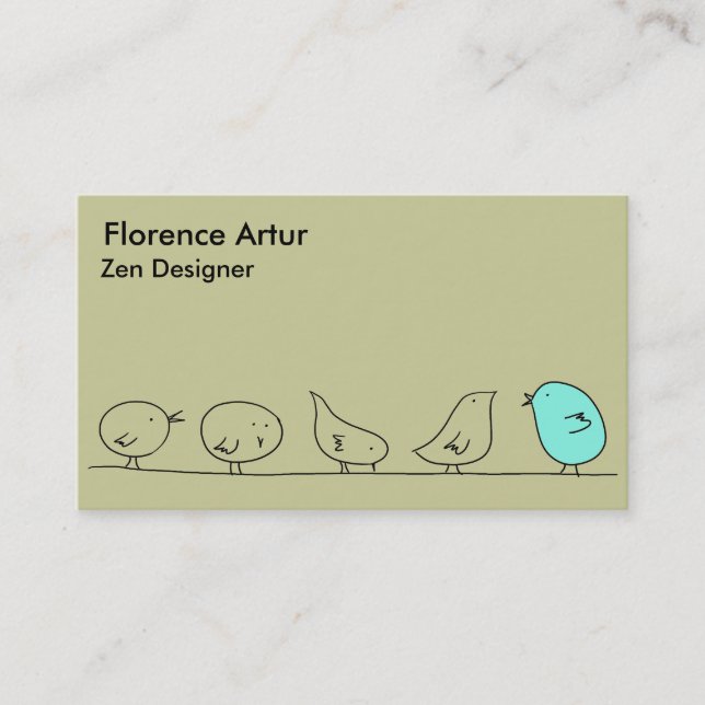 Five Little Birds - Grey-Green Business Card (Front)