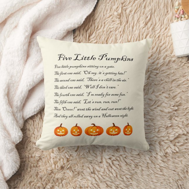 Five Little Pumpkins Halloween Poem Throw Pillow (Blanket)