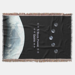 Five Moon Phase Space and Planet Earth Throw Blanket