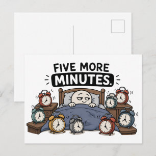 Five More Minutes – Funny Sleepy Alarm Clock Meme Postcard