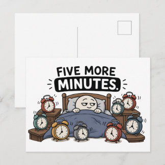 Five More Minutes – Funny Sleepy Alarm Clock Meme Postcard