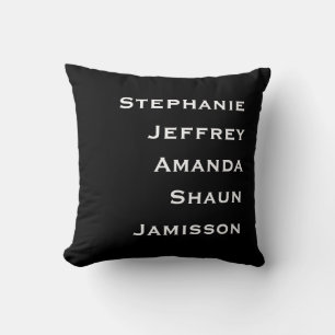 Five Names Black and White Square Throw Pillow