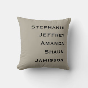 Five Names Greige and Black Square  Throw Pillow