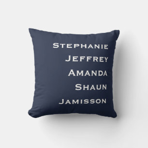 Five Names Navy Blue and White Square  Throw Pillow