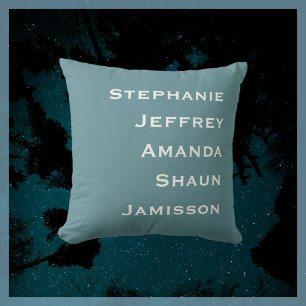 Five Names Powder Blue and White Square Throw Pillow