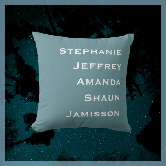 Five Names Powder Blue and White Square Throw Pillow (Creator Uploaded)