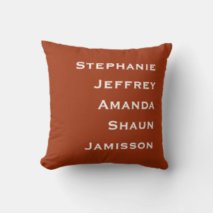 Five Names Terra Cotta and White Square Throw Pillow