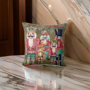 Five Nutcrackers Happy Holidays  Throw Pillow