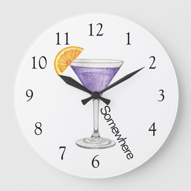 Five O'Clock Somewhere Purple Martini Large Clock (Front)