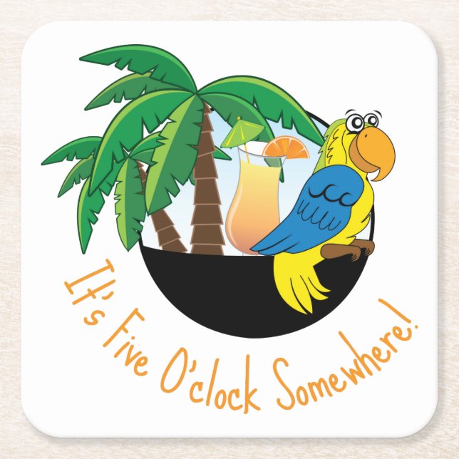Five OClock Square Paper Coaster (Front)