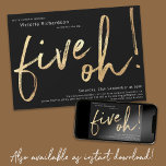 Five Oh 50th Birthday Black Gold Foil Stylish Chic Invitation<br><div class="desc">Five Oh 50th Birthday Black Gold Foil Stylish Chic Invitation. Humourous yet elegant milestone birthday party invitation,  with design featuring stylish brushstroke font in faux gold foil. Contact the creator if you need help customizing this design by clicking on the 'Message' button bellow.</div>