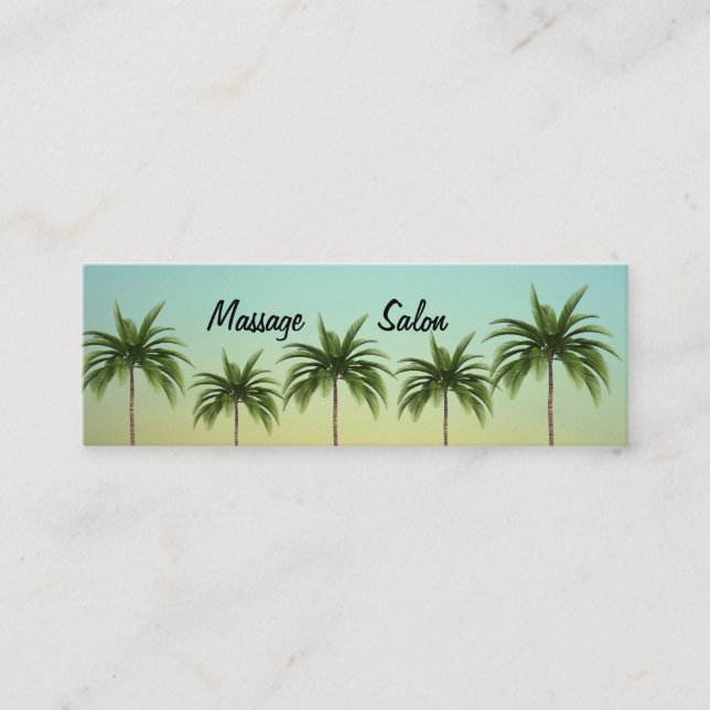 Five Palm Trees in a Row, beach life      Mini Business Card (Front)