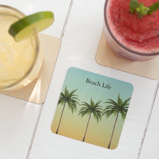 Five Palm Trees in a Row, beach life          Square Paper Coaster (Creator Uploaded)