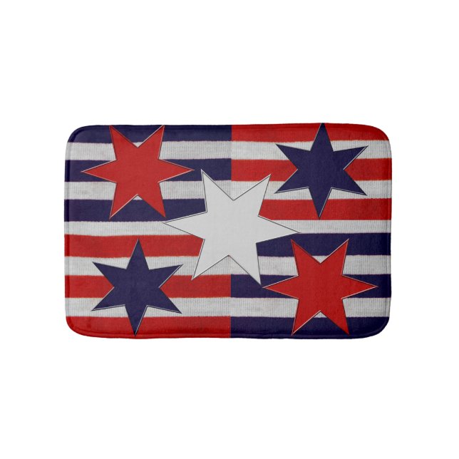 Five Patriotic Stars & Stripes Bath Mat (Front)