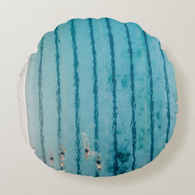 Five people swimming on pool round pillow (Front)