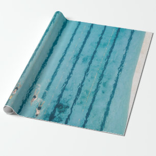 Five people swimming on pool wrapping paper