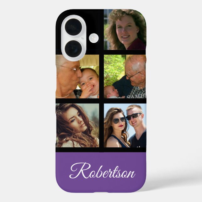 Five Personal Photos personalize with Name purple Case-Mate iPhone Case (Back)