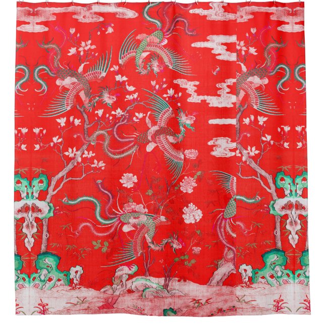Five Phoenixes in Garden Chinese Red Floral  (Front)