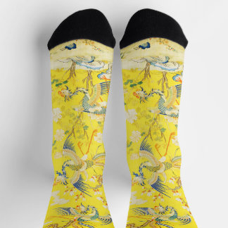 Five Phoenixes in Garden Chinese Yellow Floral  Socks