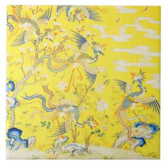 Five Phoenixes in Garden Chinese Yellow Floral Tile