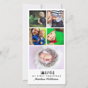 Five Photo   Baby First Christmas Holiday Card