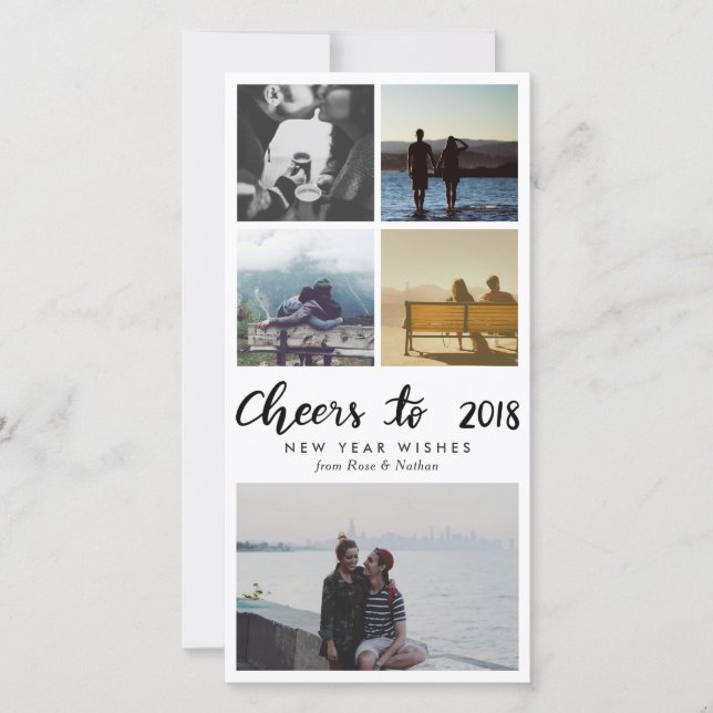 Five Photo | Cheers To 2018 Script New Year Holiday Card (Front)
