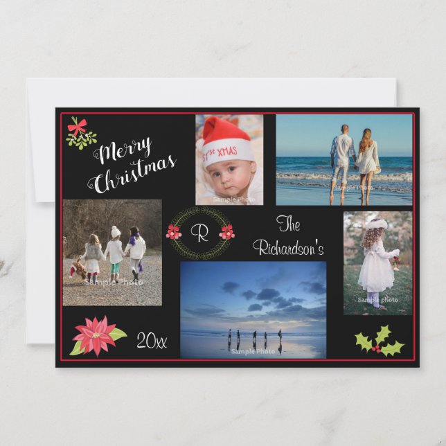 Five Photo Christmas Elegant Holiday Greeting Card (Front)