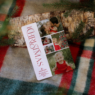 Five Photo Collage Family Merry Christmas Holiday Card