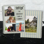Five Photo Custom Family Planner<br><div class="desc">Family planner to customize with year and title. Also, personalize with five of your favorite photos. Four templates on the front and one on the back cover, can be used for kids, pets and the family homestead. The background design is cream pinstripes on gray-blue color. Size 8.5 by 11 inches,...</div>