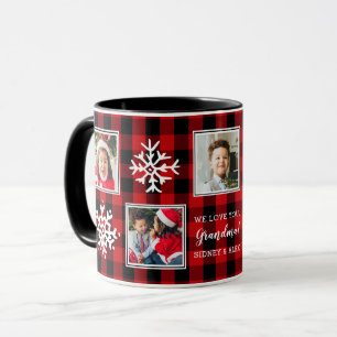 Five Photo Plaid   Snowflakes   Red   Mug