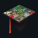 Five Photo with colorful Confetti and Year Graduation Cap Topper<br><div class="desc">Five photos on this topper can be anything you want or make them an age progression thing (as shown in the sample photos). Either way, this design makes a colorful and delightful tassel topper. The colorful confetti and the year in large type shouts the message that you successfully made it...</div>