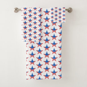 Five-point star with American flag colours Bath Towel Set