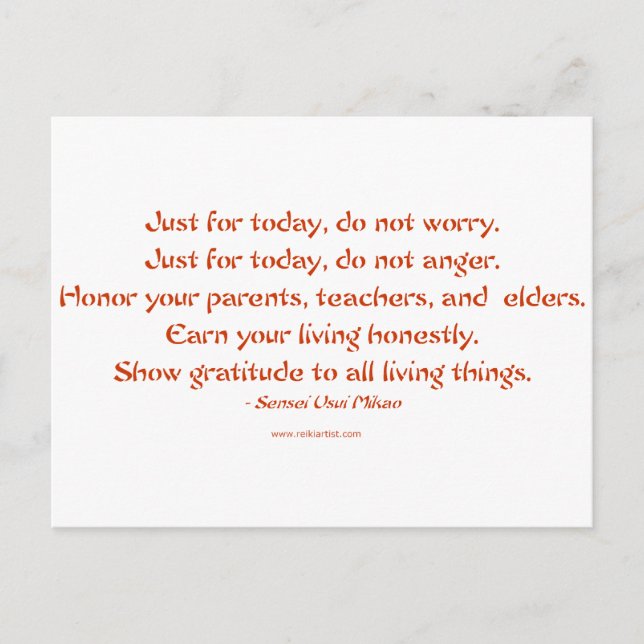 Five Precepts of Reiki: Words to Live By Postcard (Front)