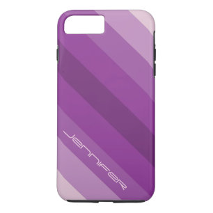 Five Purple Diagonal Stripe with Name Custom Tough iPhone 8 Plus/7 Plus Case