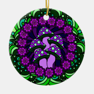 Five Purple Mushrooms Ornament