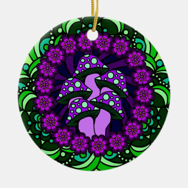 Five Purple Mushrooms Ornament (Front)