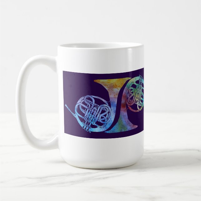 Five Rainblow French Horns on Plum Coffee Mug (Left)