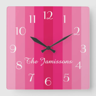 Five Shades of Pink, Clock, Personalized Square Wall Clock