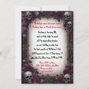 Five Skulls and Flowers Adult Birthday Party Invitation