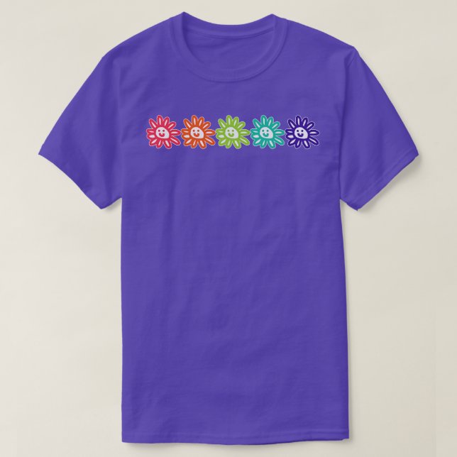 Five Smiley Face Daisy Flowers Graphic T-Shirt (Design Front)