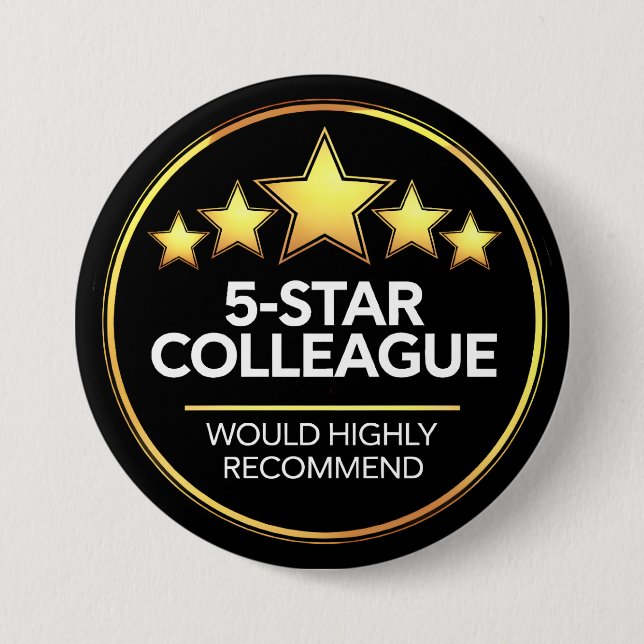 Five Star Colleague, Workmate Gift, Review 3 Inch Round Button (Front)