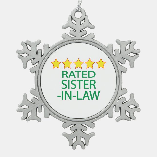 Five Star Sister-In-Law Snowflake Pewter Christmas Ornament (Front)