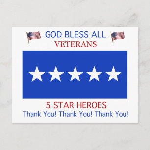 Five Star Support for Veterans Postcard