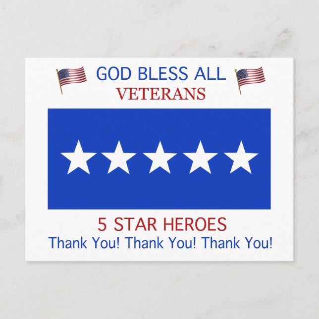 Five Star Support for Veterans Postcard (Front)