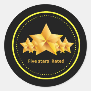 five stars rated golden ring classic round sticker