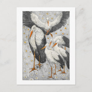 Five Storks in a Meadow - Theo van Hoytema Postcard